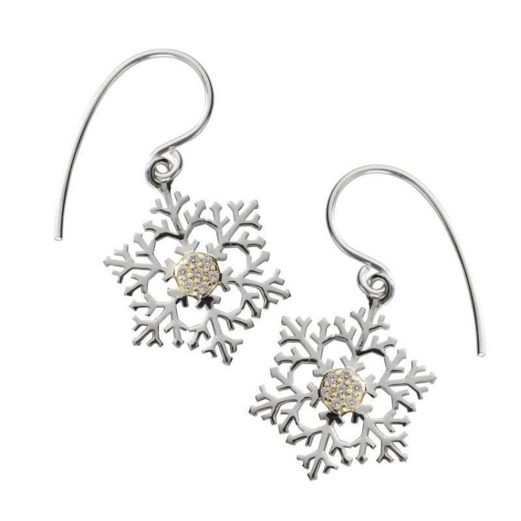 Sterling Silver White Cubic Zirconia Snowflake Drop Earrings - Option1 Value Silver