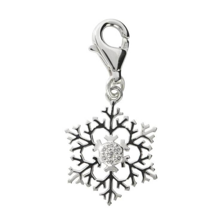 Sterling Silver White Cubic Zirconia Sparkly Snowflake Charm - Option1 Value Silver