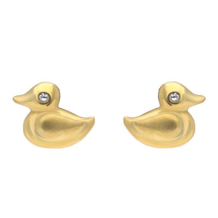 Yellow Gold Sterling Silver Plated Cubic Zirconia Duck Stud Earrings - Option1 Value Yellow Gold
