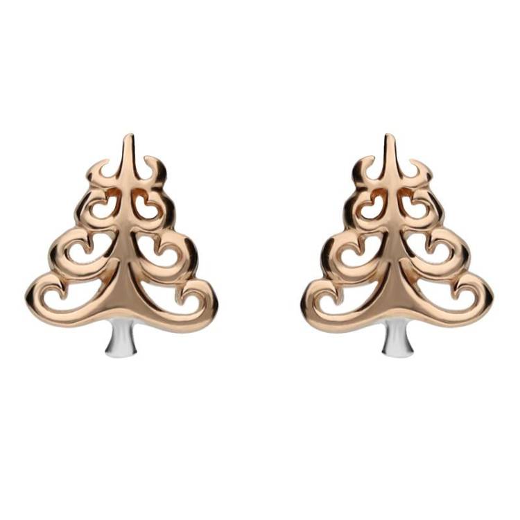 Rose Gold Sterling Silver Plated Christmas Tree Stud Earrings - Option1 Value Silver