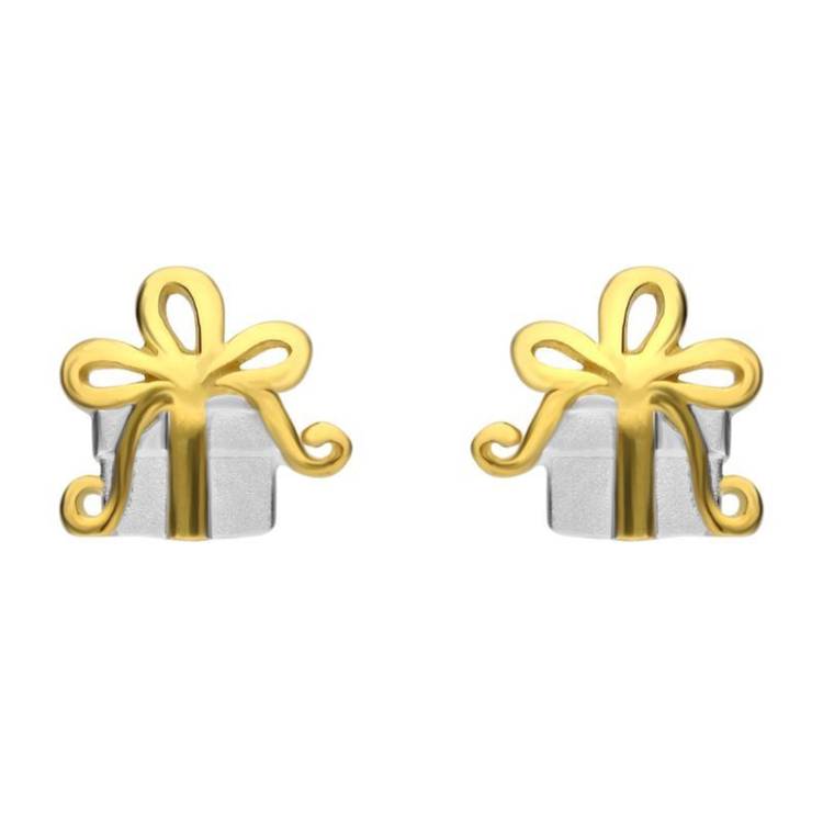 Yellow Gold Sterling Silver Plated Present Stud Earrings - Option1 Value Yellow Gold