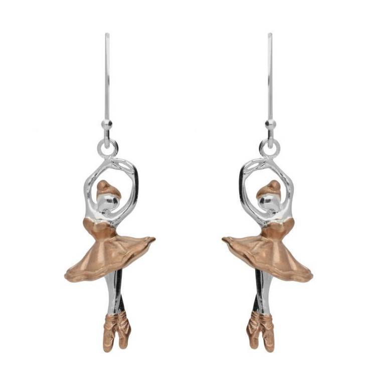 Rose Gold Sterling Silver Plated Ballerina Hook Drop Earrings - Option1 Value Silver