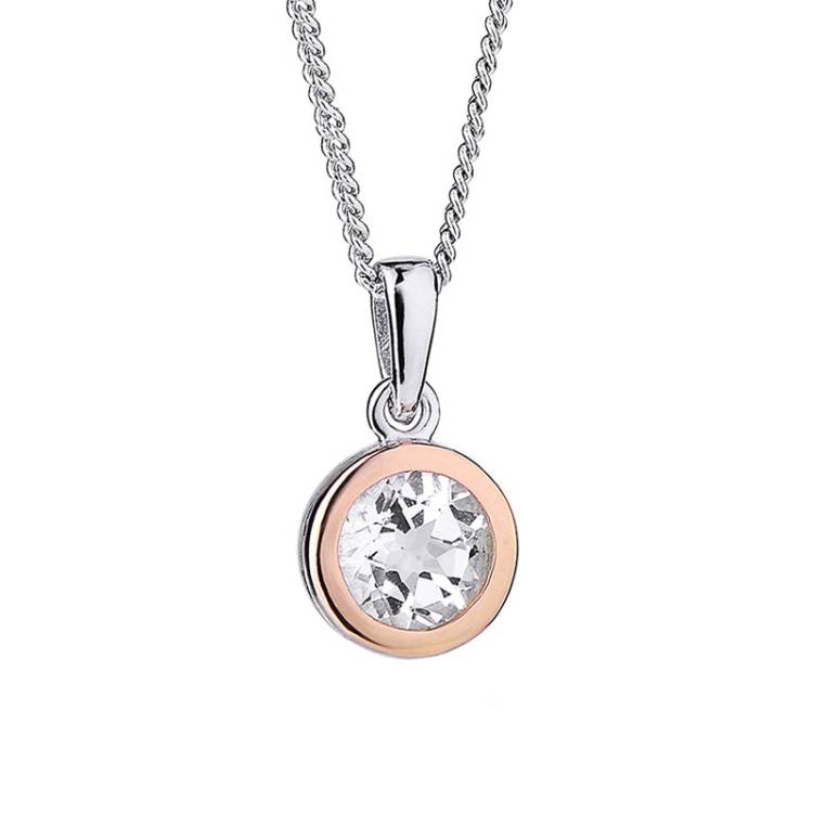 Clogau Celebration Sterling Silver Rose Gold White Topaz Necklace - Silver