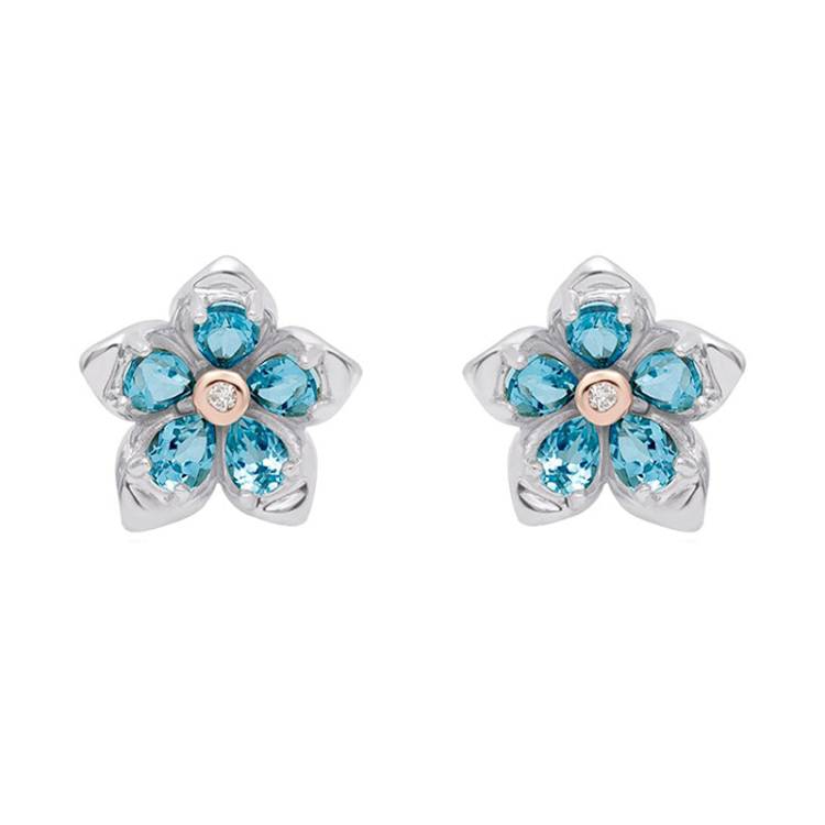 Clogau Forget Me Not Sterling Silver Topaz Stud Earrings - Silver