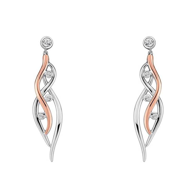 Clogau Swallow Falls Sterling Silver 9ct Rose Gold Drop Earrings