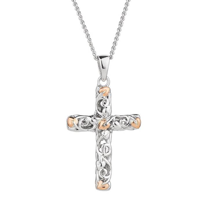 Clogau Tree Of Life Sterling Silver Rose Gold Cross Necklace - Silver