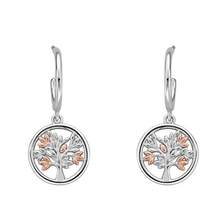 Clogau Tree of Life Sterling Silver 9ct Rose Gold Vine Drop Earrings - Silver