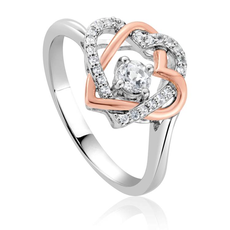 Clogau Always in my Heart Sterling Silver White Topaz Ring - L