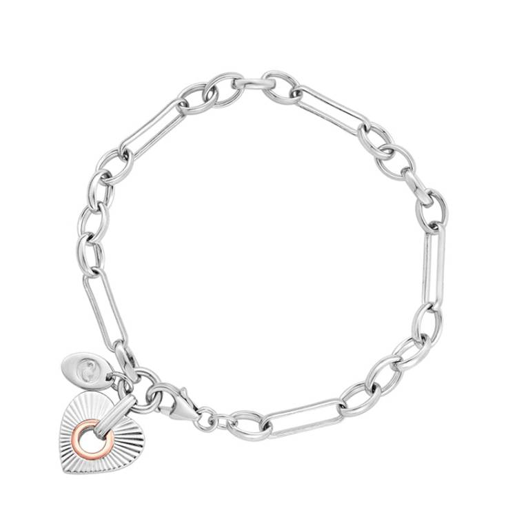 Clogau Cariad Horizon Heart Sterling Silver Figaro Bracelet D - Sterling Silver