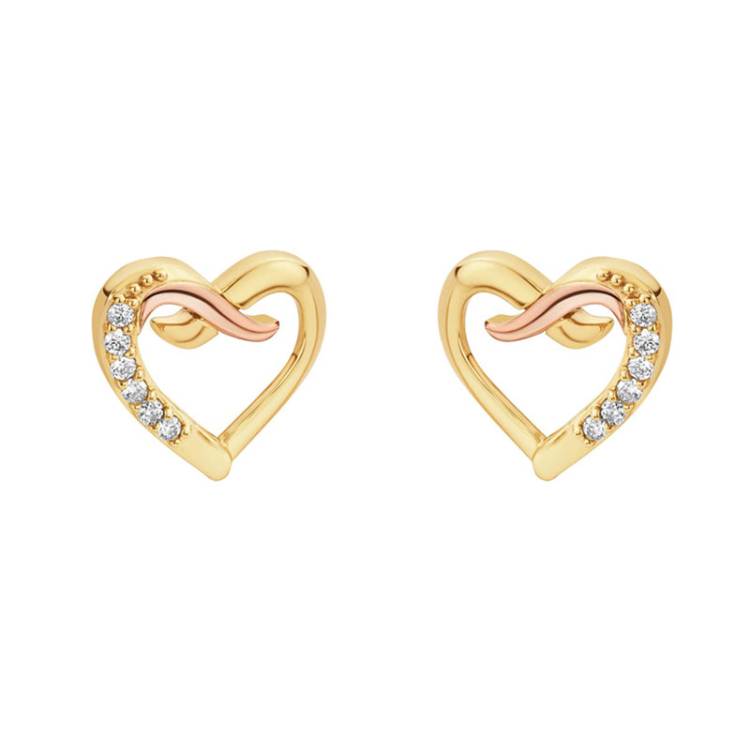 Clogau Kiss 9ct Gold Diamond Heart Stud Earrings