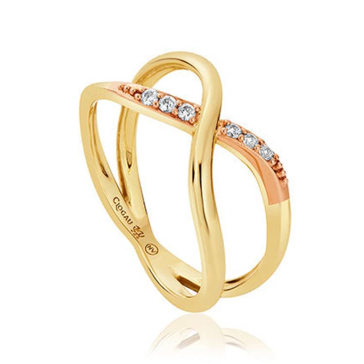 Clogau Kiss Diamond 9ct Yellow Gold Crossover Ring - T