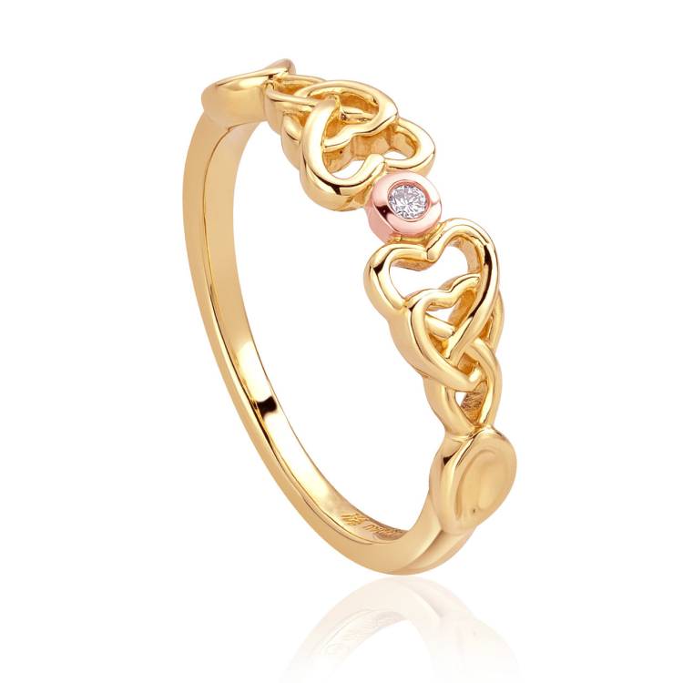 Clogau Lovespoons 9ct Yellow Gold Hearts Ring - P