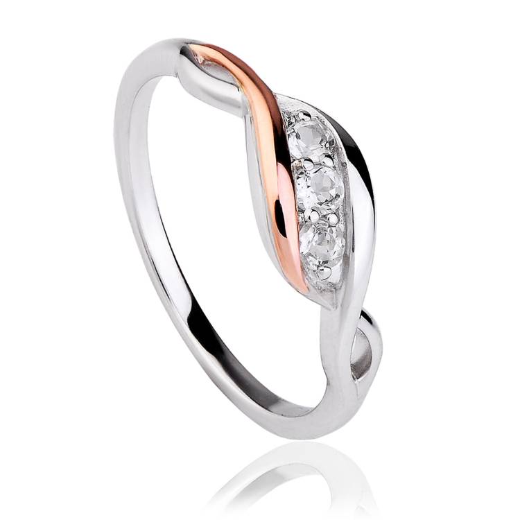 Clogau Past Present Future Sterling Silver Rose Gold White Topaz Ring - Q