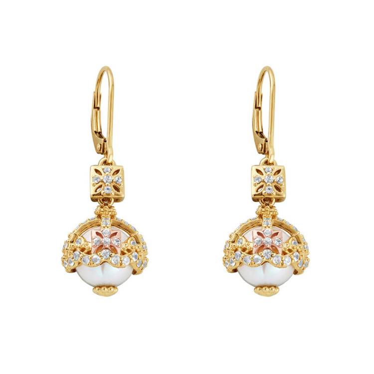 Clogau Royal Crown 9ct Gold Genuine Zircon Pearl Drop Earrings D - Gold