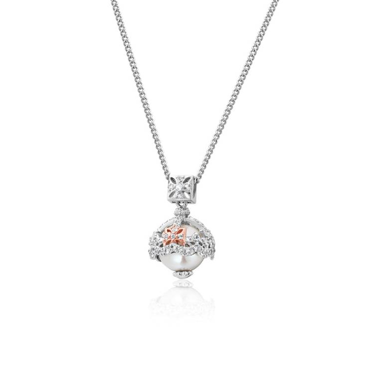 Clogau Royal Crown Sterling Silver White Topaz Pearl Pendant D - Sterling Silver