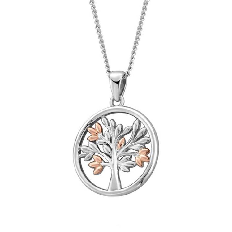 Clogau Tree of Life Sterling Silver 9ct Rose Gold Vine Circle Necklace - Silver