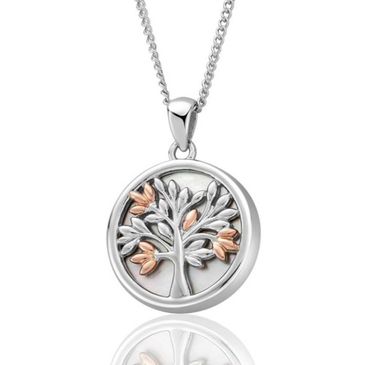 Clogau Tree of Life Sterling Silver White Mother of Pearl 9ct Rose Gold Vine Necklace - Silver