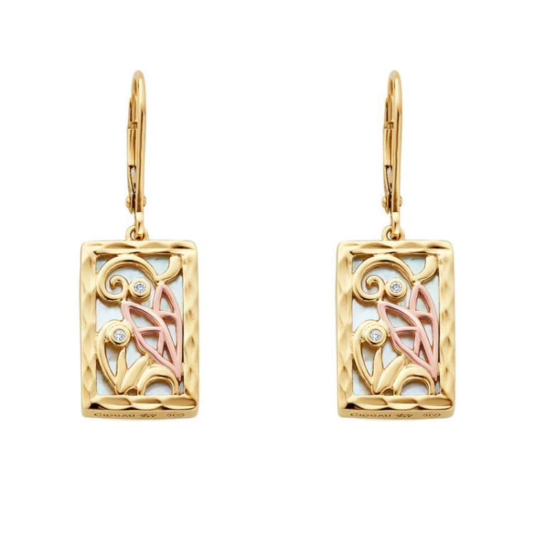 Clogau Tylwyth Teg 9ct Gold White Mother of Pearl Drop Earrings D - Gold