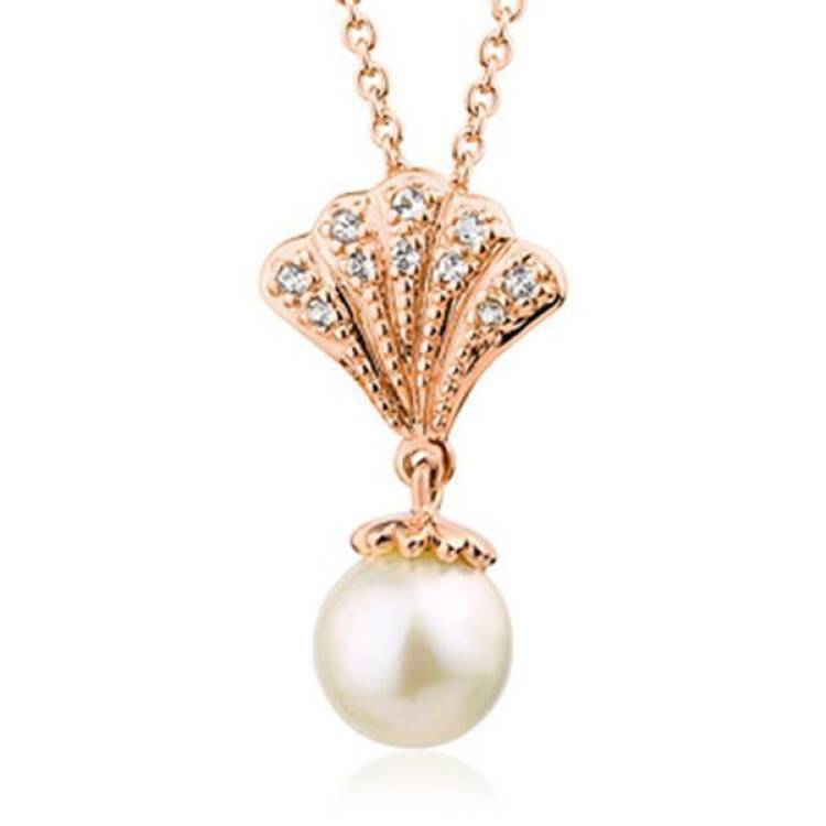 Clogau Windsor Rose Gold White Topaz Pearl Necklace D - Rose Gold