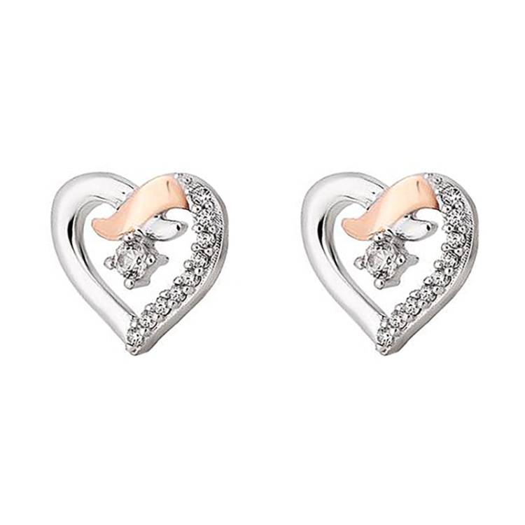 Clogau Kiss 9ct Rose Gold Sterling Silver Earrings - Silver