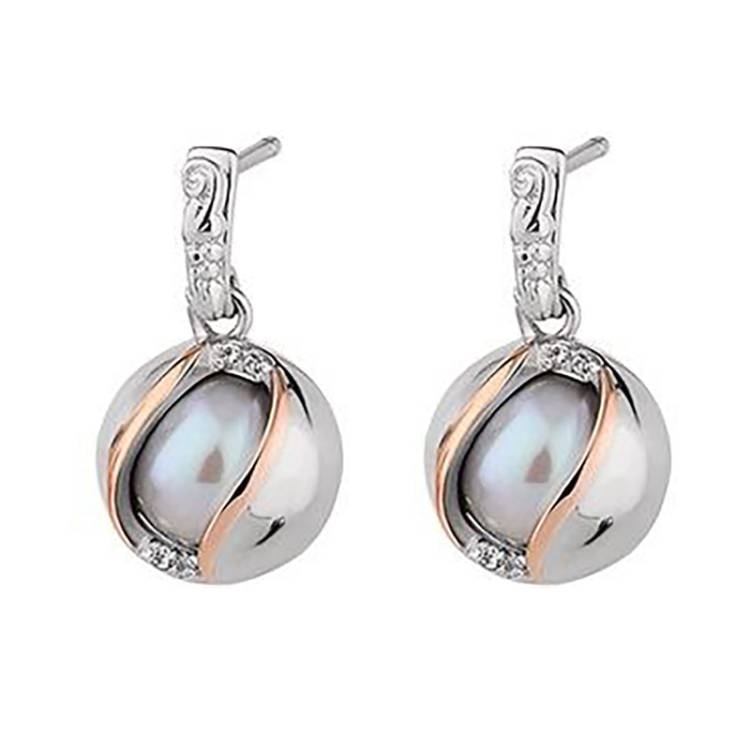 Clogau Salacia Sterling Silver White Topaz Pearl Oyster Stud Earrings - Silver