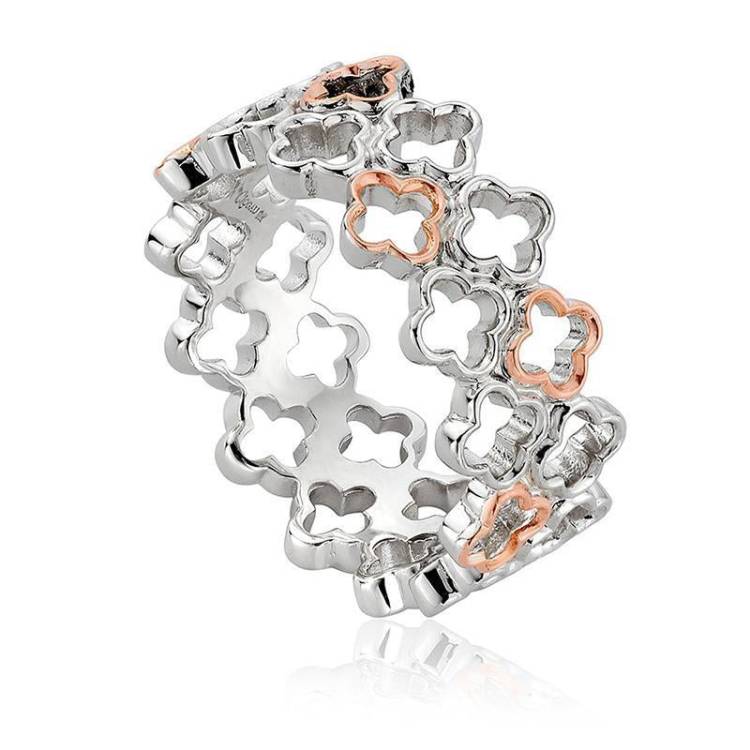 Clogau Tudor Court Sterling Silver 9ct Rose Gold Wide Ring D - M
