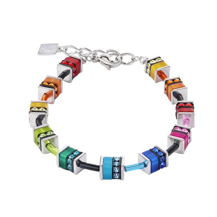 Coeur De Lion GeoCUBE Classic Polaris Rhinestone Multicolour Bracelet - Silver