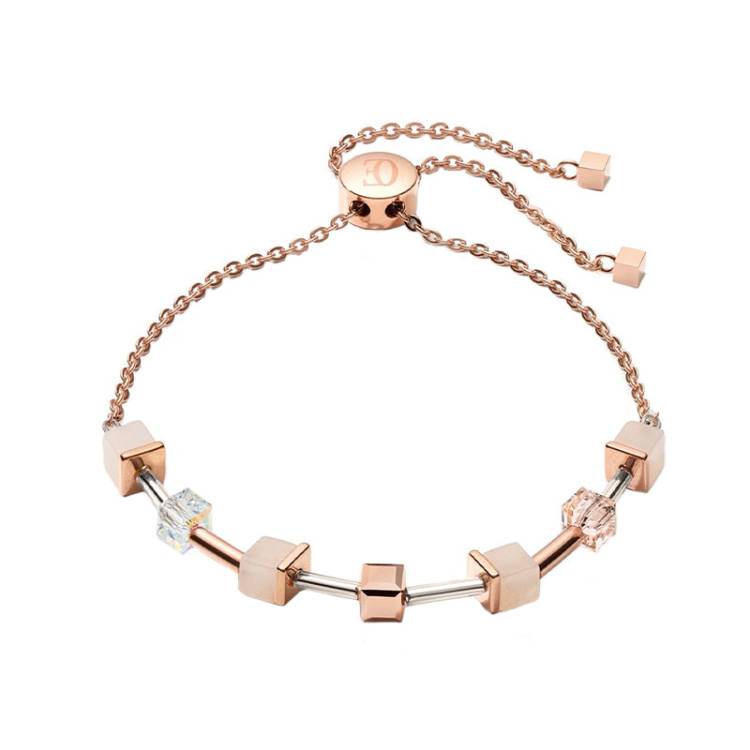 Coeur De Lion GeoCUBE Pink Aventurine Rose Peach Adjustable Bracelet - Silver