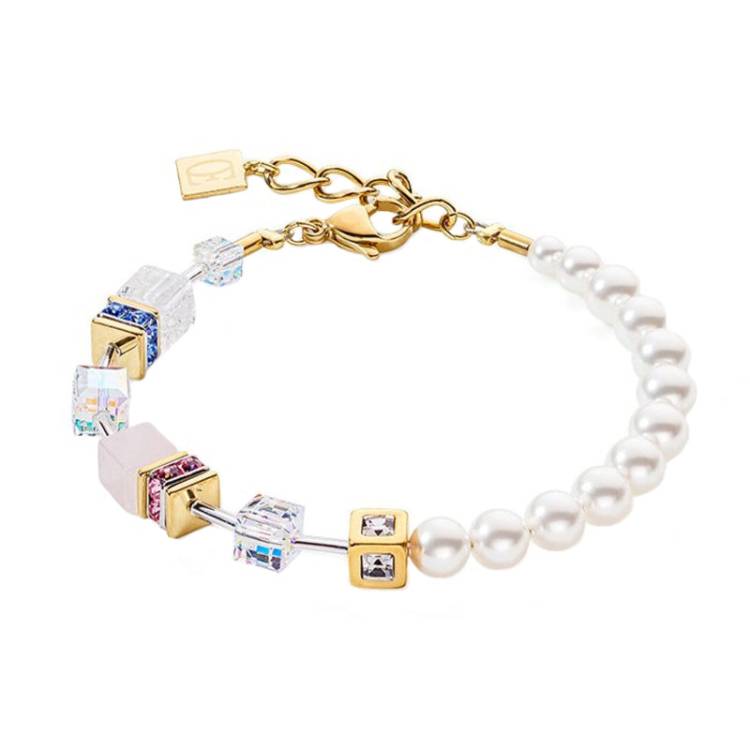 Coeur De Lion GeoCUBE Precious Pearls Fusion Multicolour Pastel Bracelet - Silver