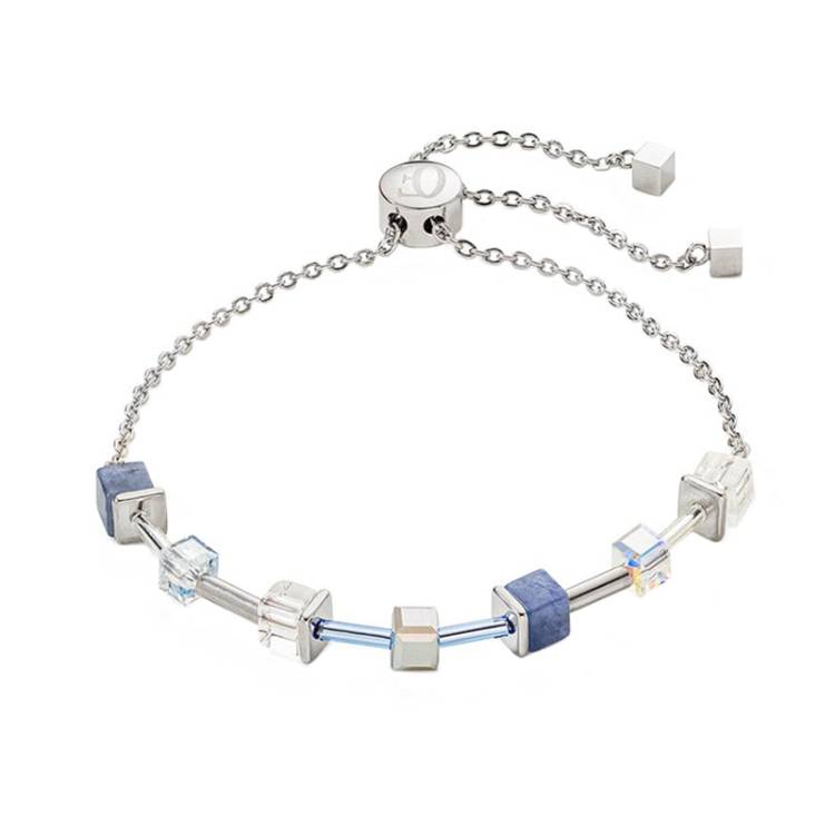 Coeur De Lion GeoCUBE Precious Silver Blue Adjustable Bracelet - Silver