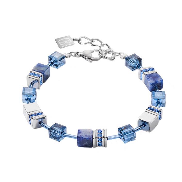 Coeur De Lion GeoCUBE Sodalite Hematite Blue Bracelet - Silver