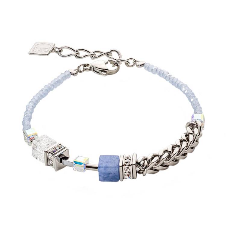 Coeur De Lion GeoCUBE Precious Fusion Chunky Chain Light Blue Bracelet - Silver