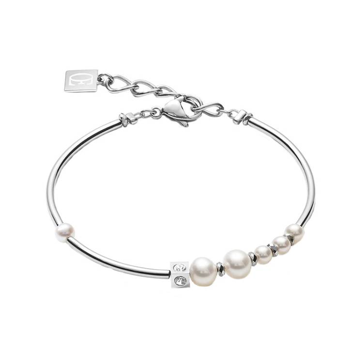 Coeur De Lion Freshwater Pearl Asymmetry White Bracelet - Silver