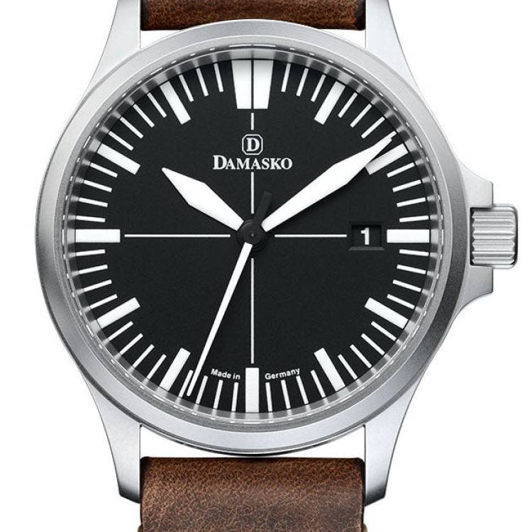 Damasko Watch DK32 Black Vintage Mocha Leather Pin - Black