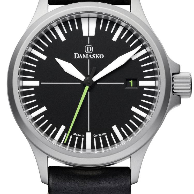 Damasko Watch DS30 Green Leather Pin - Black
