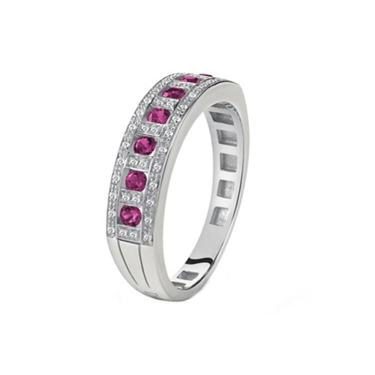 Damiani Belle Epoque 18ct White Gold 0.14ct Diamond Ruby Ring - O.5 (15)