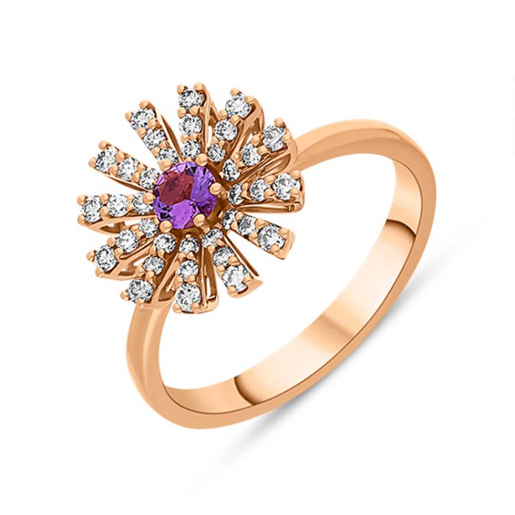 Damiani Margherita 18ct Rose Gold 0.35ct Brown Diamond Amethyst Ring - J.5 (10)