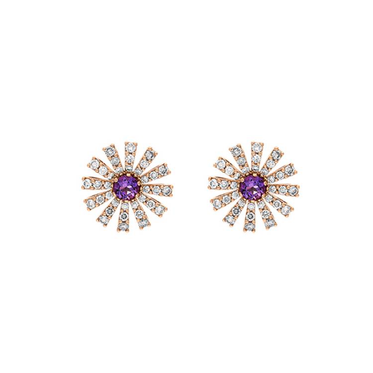 Damiani Margherita 18ct Rose Gold 0.90ct Brown Diamond Amethyst Stud Earrings - Gold