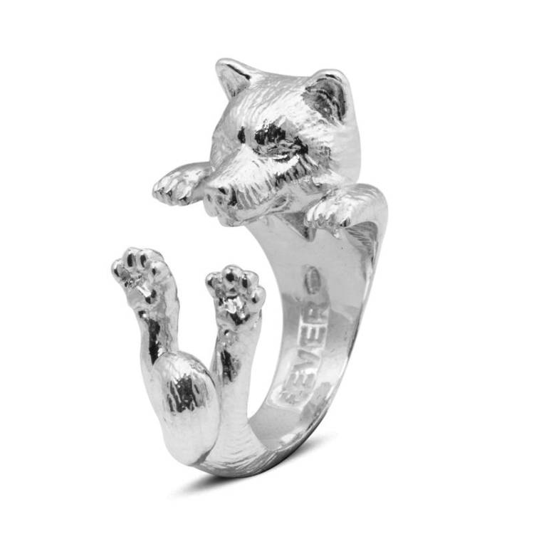 Dog Fever Sterling Silver Akita Anu Hug Ring - L