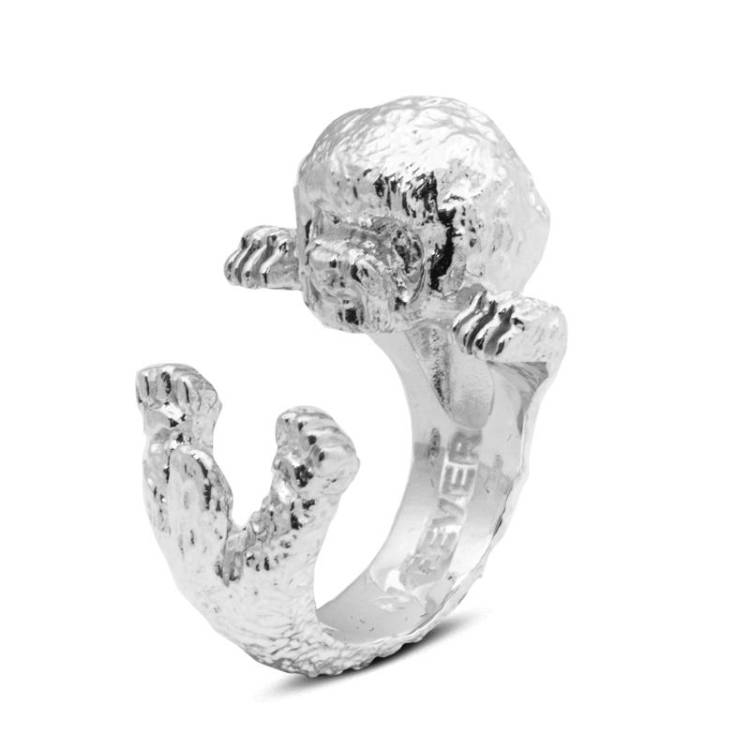 Dog Fever Sterling Silver Bichon Frise Hug Ring - S