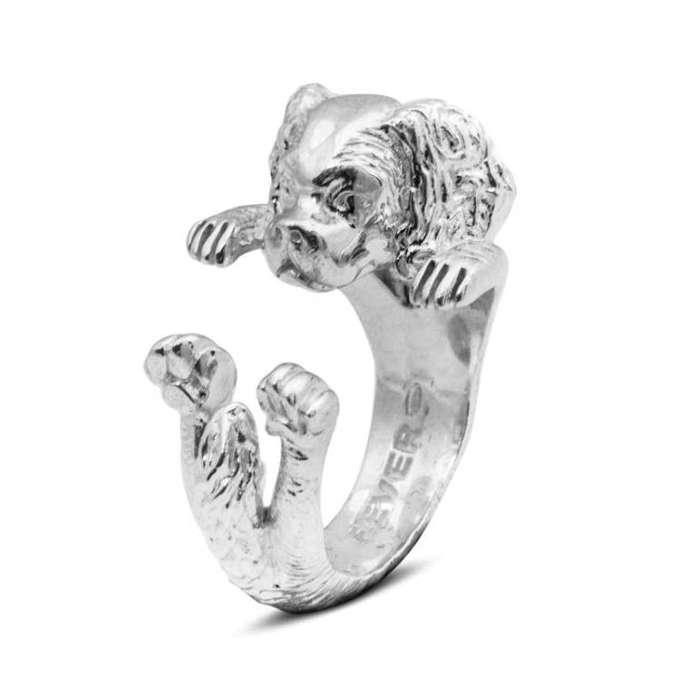 Dog Fever Sterling Silver Cavalier King Charles Spaniel Hug Ring - M Silver