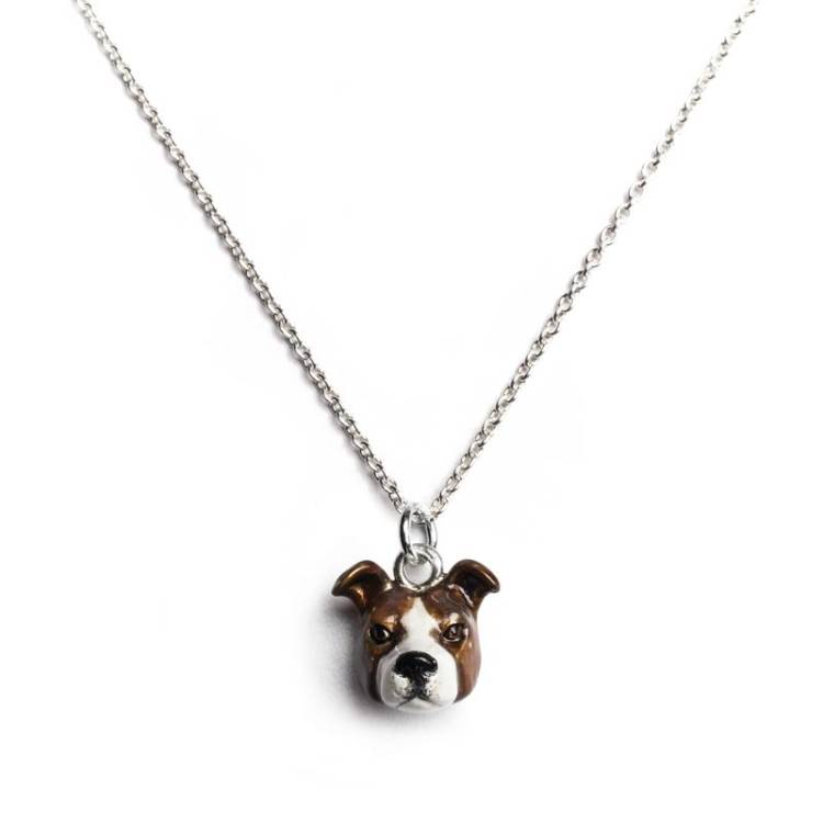 Dog Fever Sterling Silver Enamelled American Staffordshire Muzzle Necklace