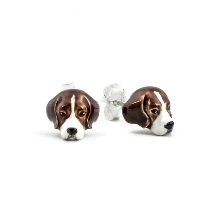 Dog Fever Sterling Silver Enamelled Beagle Muzzle Earrings