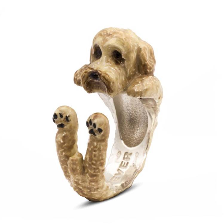Dog Fever Sterling Silver Enamelled Beige Labradoodle Hug Ring - XXS