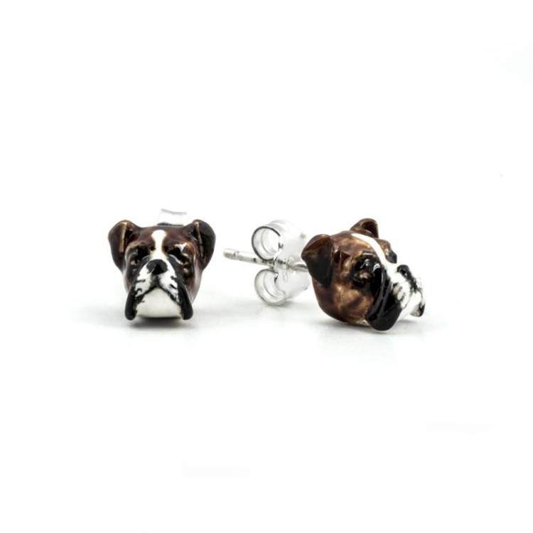 Dog Fever Sterling Silver Enamelled Boxer Muzzle Earrings