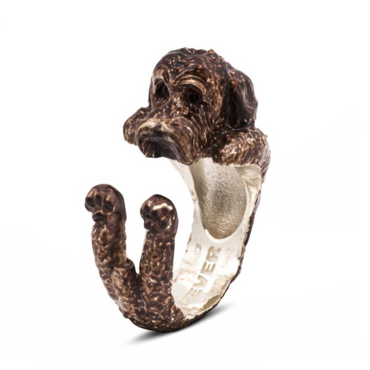 Dog Fever Sterling Silver Enamelled Brown Labradoodle Hug Ring - S Silver
