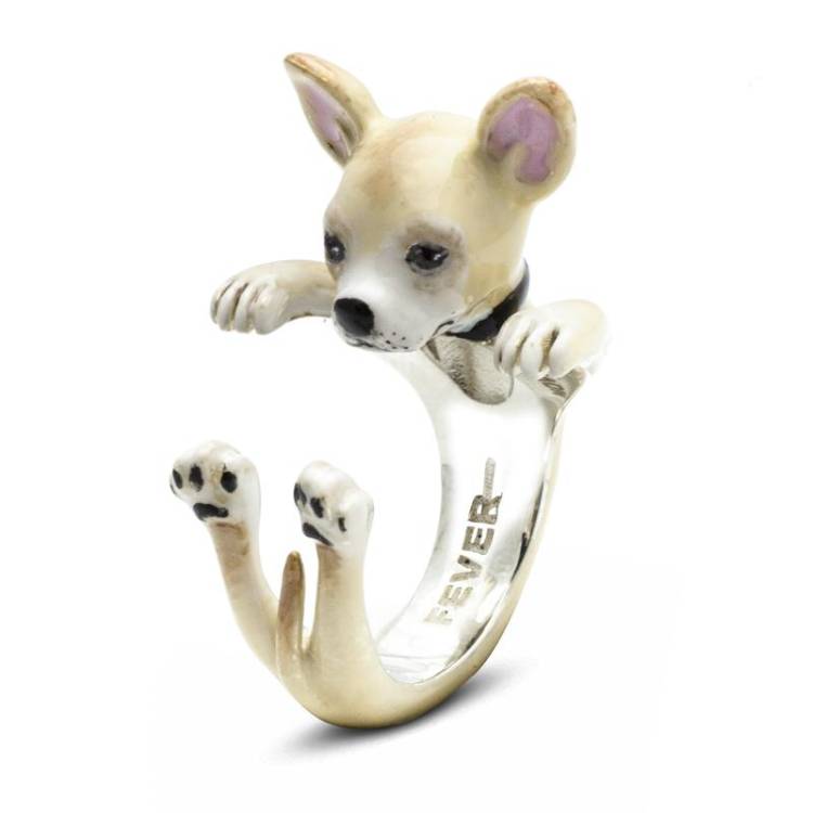 Dog Fever Sterling Silver Enamelled Chihuahua Hug Ring - XL Silver