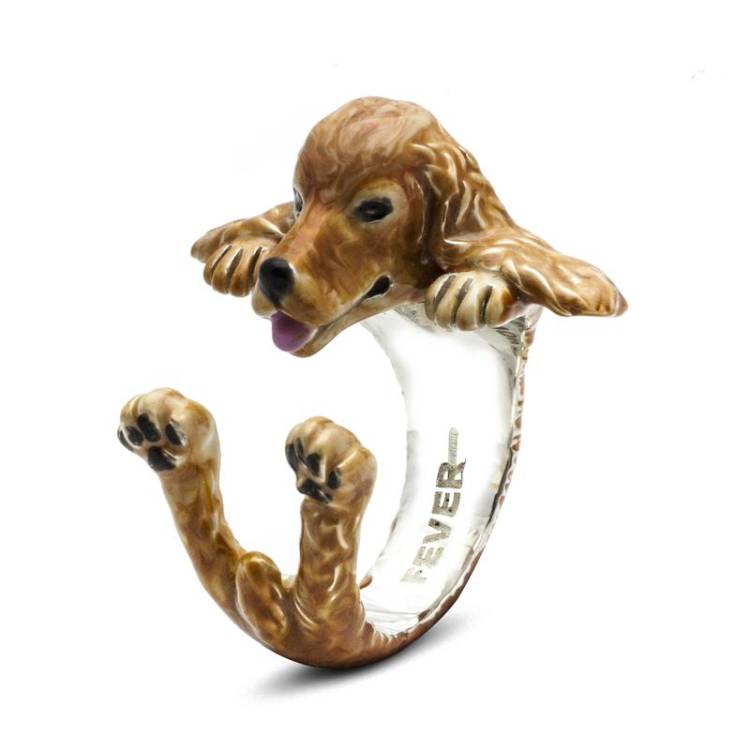 Dog Fever Sterling Silver Enamelled Cocker Spaniel Hug Ring - L Silver