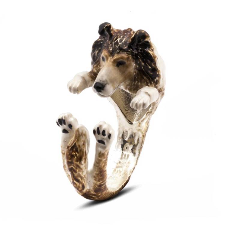 Dog Fever Sterling Silver Enamelled Collie Hug Ring - L Silver