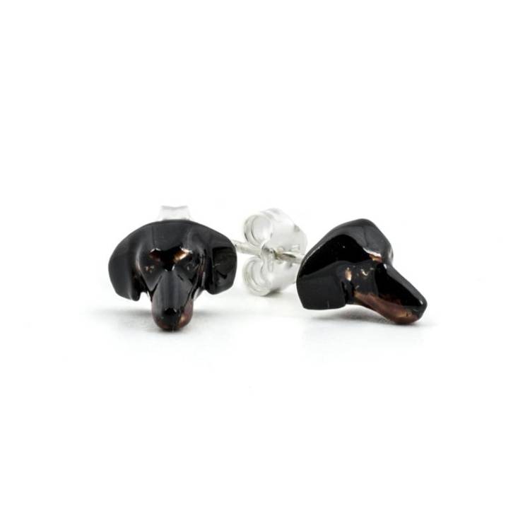 Dog Fever Sterling Silver Enamelled Dachshund Muzzle Earrings